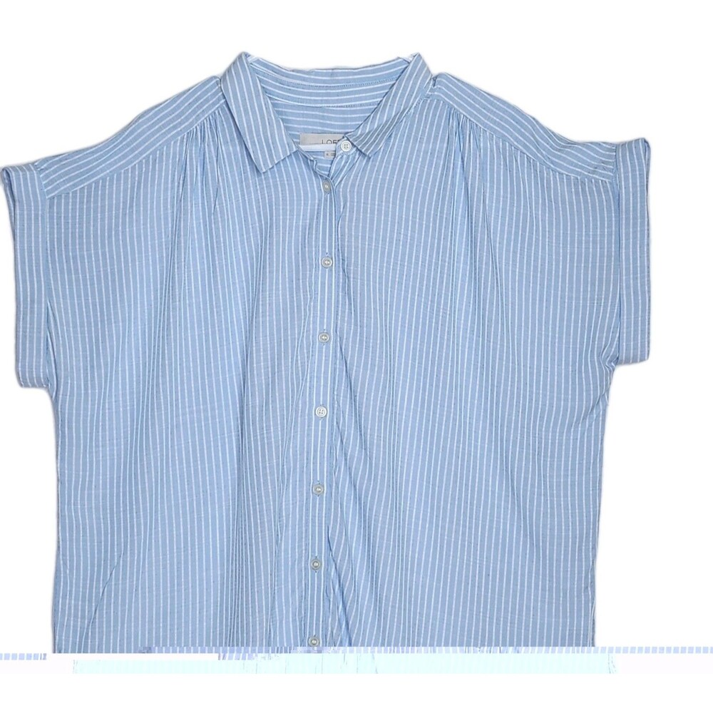 LOFT Striped Dolman Sleeve Tunic Shirt Blue White High Low Women's XL Coastal - Picture 2 of 8